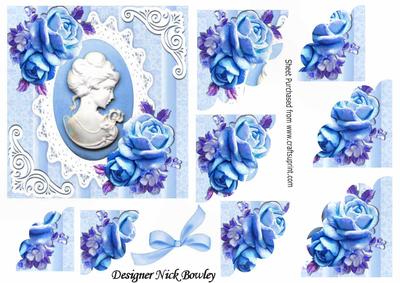 Pretty Blue Roses with Cameo on Lace Corner Stackers