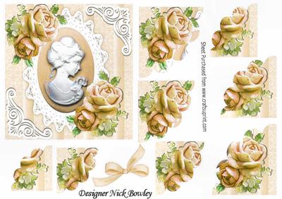 Pretty Peach Roses with Cameo on Lace Corner Stackers