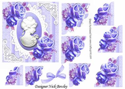 Pretty Lilac Roses with Cameo on Lace Corner Stackers
