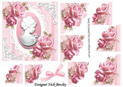 Pretty Pink Roses with Cameo on Lace Corner Stackers