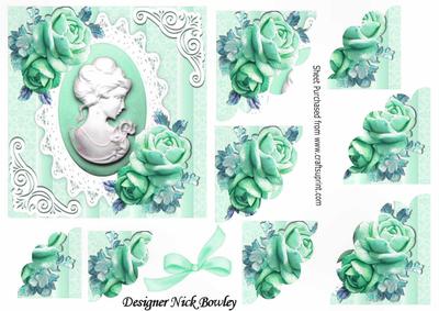 Pretty Turq Roses with Cameo on Lace Corner Stackers