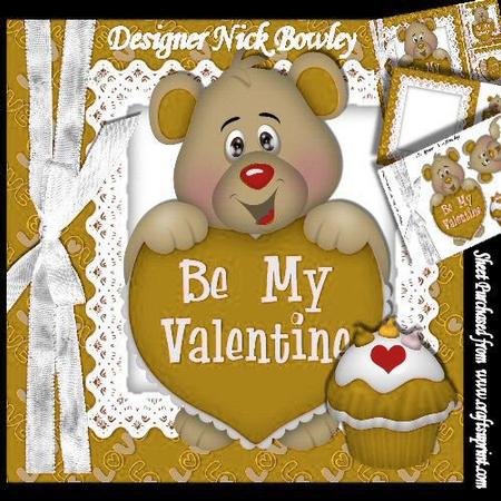 Be My Valentine, with Gold Cupcake Cute Teddy 8x8 Mini Kit