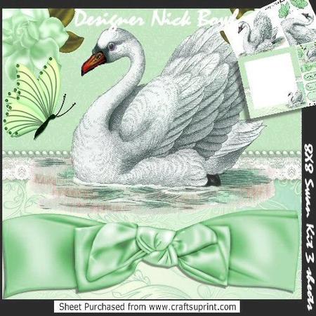 Pretty Vintage White Swan with Flowers, Green Bow Mini Kit