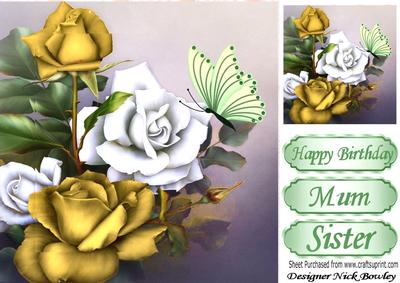 Pretty Gold and White Roses 8x8