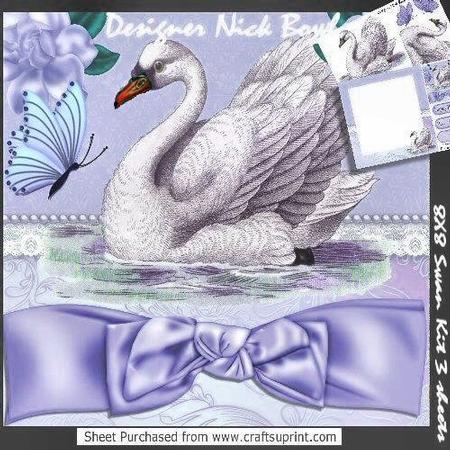 Pretty Vintage White Swan, Flowers, Lilac Bow 8x8 Mini Kit