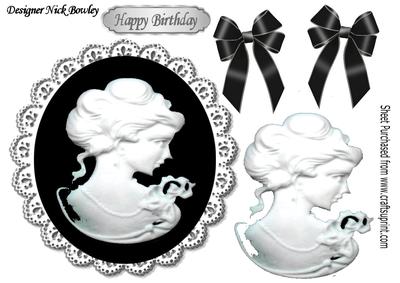 Elegant Black Cameo on Lace with Bows A4