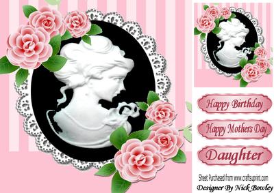 Pretty Pink Stripe, Pink Roses, Elegant Black Cameo 8x8