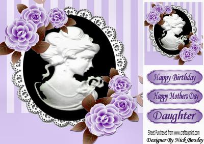 Pretty Lilac Stripe, Lilac Roses, Elegant Black Cameo 8x8