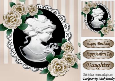 Pretty Beige Stripe, Beige Roses, Elegant Black Cameo 8x8