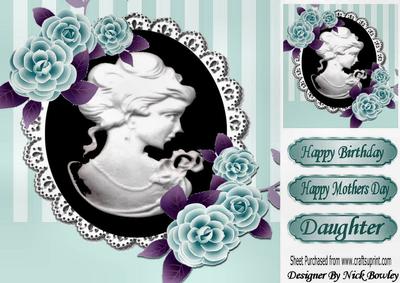 Pretty Turq Stripe, Turq Roses, Elegant Black Cameo 8x8