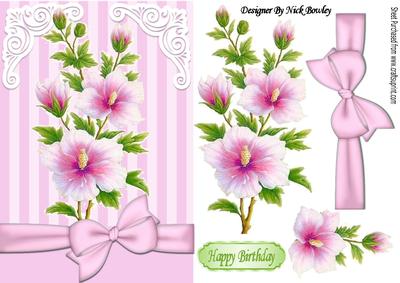 Pretty Pink Flowers with Pink Stripe and Bow