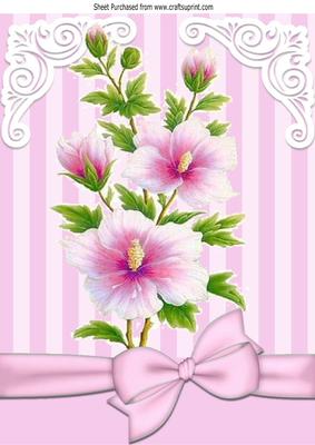 Pretty Pink Flowers with Pink Stripe and Bow A4