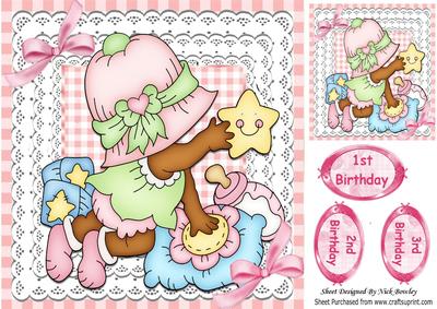 Little Bonnet Ethnic Baby Girl with Her Bottle & Stars, 8x8