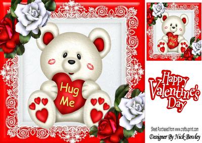 Hug Me! Cute Teddy Bear with Red & White Roses 8x8