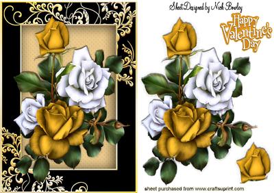 Pretty Gold and White Roses in Ornate Black/gold Frame