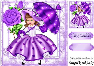Pretty Lady in Purple with Her Parasol, and Rose 8x8