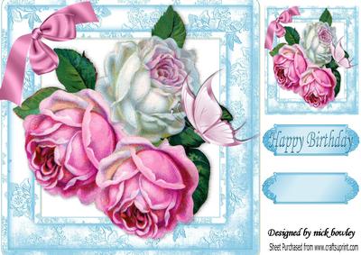Pretty Pink and White Roses in Ornate Frame 8x8