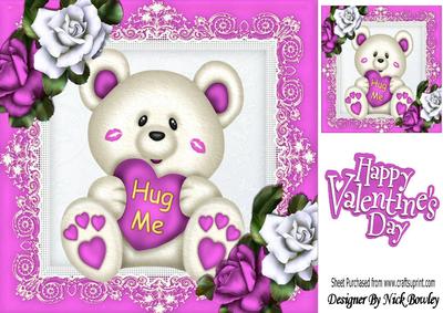 Hug Me! Cute Teddy Bear with Pink & White Roses 8x8