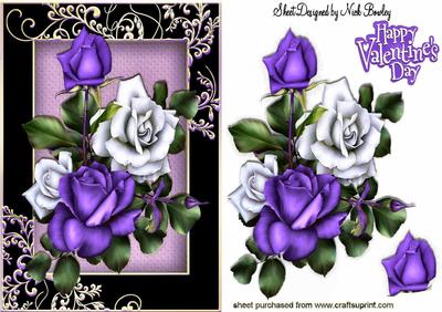 Pretty Purple and White Roses in Ornate Black/gold Frame