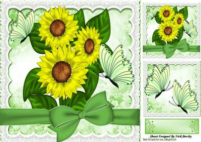 Pretty Sunflowers with Butterflies and Bow 8x8