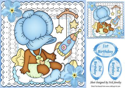 Baby Blue Bonnet Ethnic Boy in Lace Frame & Stars 8x8