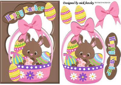 Chocolate Bunny in Basket of Eggs in Chocolate Frame