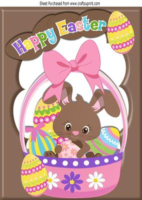 Chocolate Bunny in Basket of Eggs in Chocolate Frame A4