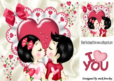 Kiss N Cuddles with Heart and Bow 8x8