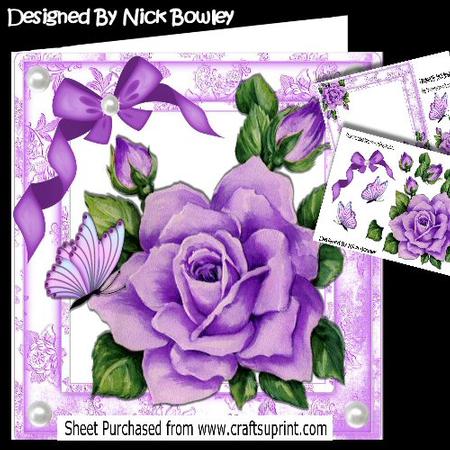 Pretty Painted Purple Rose with Butterflies and Bow 8x8 Kit