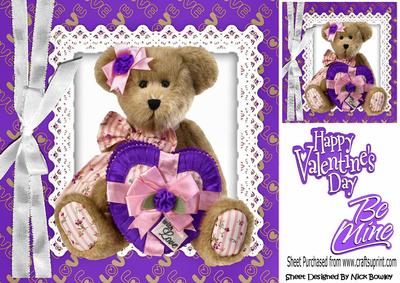Cute Cuddly Teddy Bear with Purple Heart and Bow 8x8