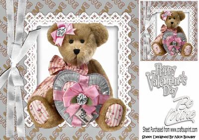 Cute Cuddly Teddy Bear with Silver Heart and Bow 8x8