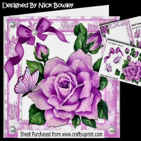 Pretty Painted Pink Rose with Butterflies and Bow 8x8 Kit