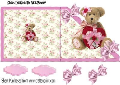 Cute Teddy with Heart and Bows on Floral Over the Edge