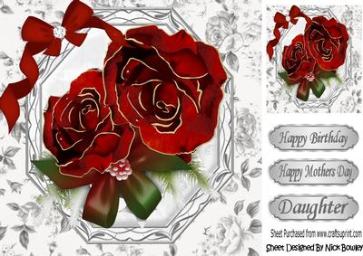 Pretty Winter Red Roses with Bow on a Plaque 8x8
