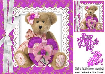 Cute Cuddly Teddy Bear with Cerise Heart and Bow 8x8