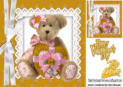 Cute Cuddly Teddy Bear with Gold Heart and Bow 8x8