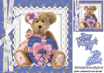 Cute Cuddly Teddy Bear with Blue Heart and Bow 8x8