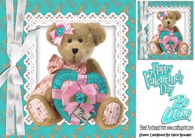 Cute Cuddly Teddy Bear with Turq Heart and Bow 8x8