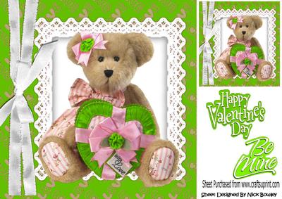 Cute Cuddly Teddy Bear with Green Heart and Bow 8x8