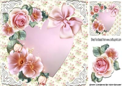 Love is in the Air! Pink Heart with Vintage Roses 8x8