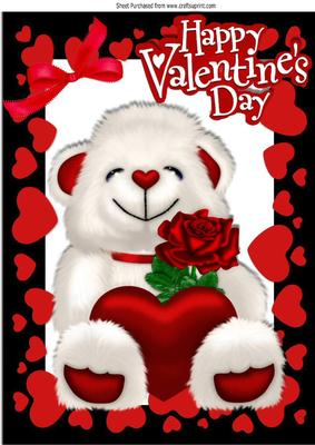 Love White Bear with Hearts and Rose A4