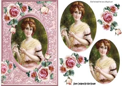 Pretty Vintage Lady Oval Pyramids with Roses