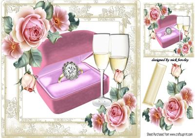 Bling! Bling! a Diamond Ring, with Cascading Pink Roses 8x8