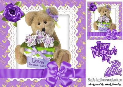Love Blooms Here! Cute Valentines Teddy Bear with Rose 8x8