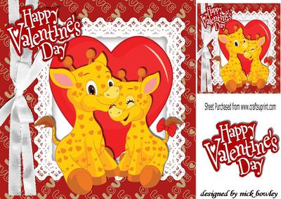 Lovely Red Heart, Lace, and a Pair of Giraffes 8x8