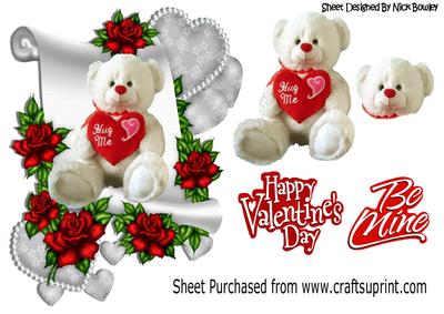 Hug Me White Bear with Red Roses on a Scroll