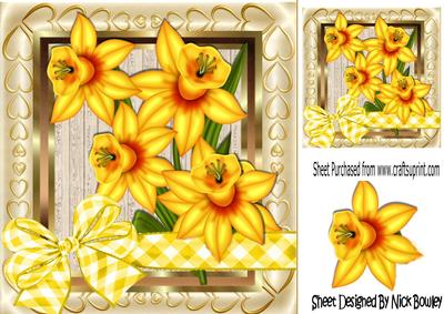 Spring is Here! Lovely Daffs with Yellow Gingham Bow 8x8