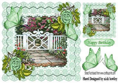 Pretty Country Garden with Roses and Butterflies 8x8