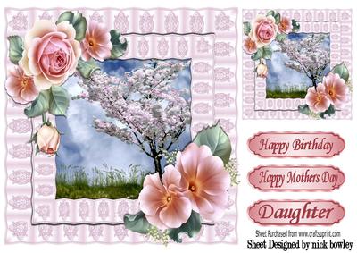 Springtime with Pretty Pink Blossoms and Roses 8x8
