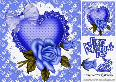 Pretty Blue Rose with Organza Bow & Heart 8x8